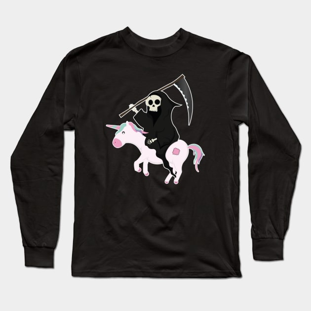 Death Riding Unicorn Long Sleeve T-Shirt by Marzuqi che rose